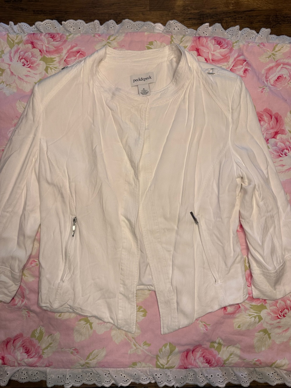 Peck & Peck White Utility Zip Jacket